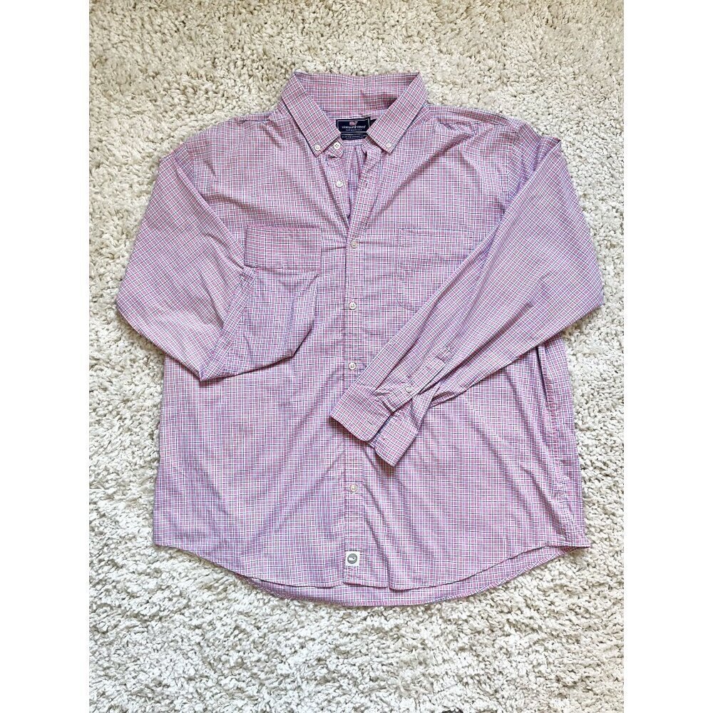 Vineyard Vines Performance Slim Fit Murray Shirt Pink Plaid Button-Down XL